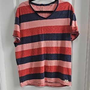 Scotch & Soda Red and Blue Striped Short Sleeve Tee